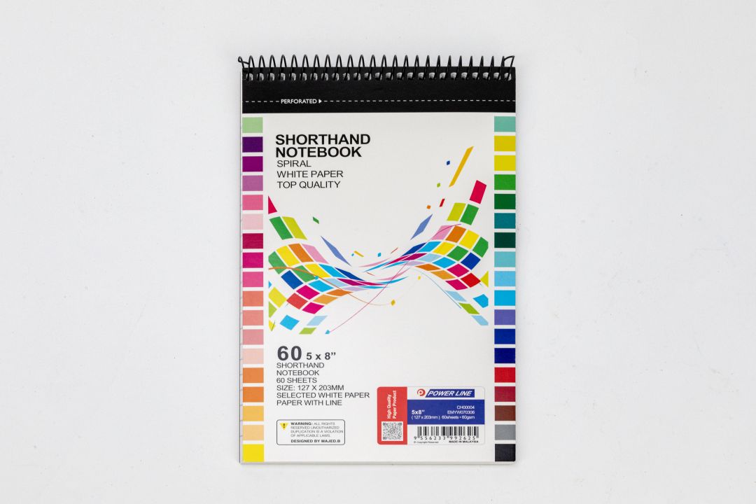 Power Line A5 60 Gsm Short Hand Lined Spiral Perforated Notepad (60 Sheets)-Multicolor