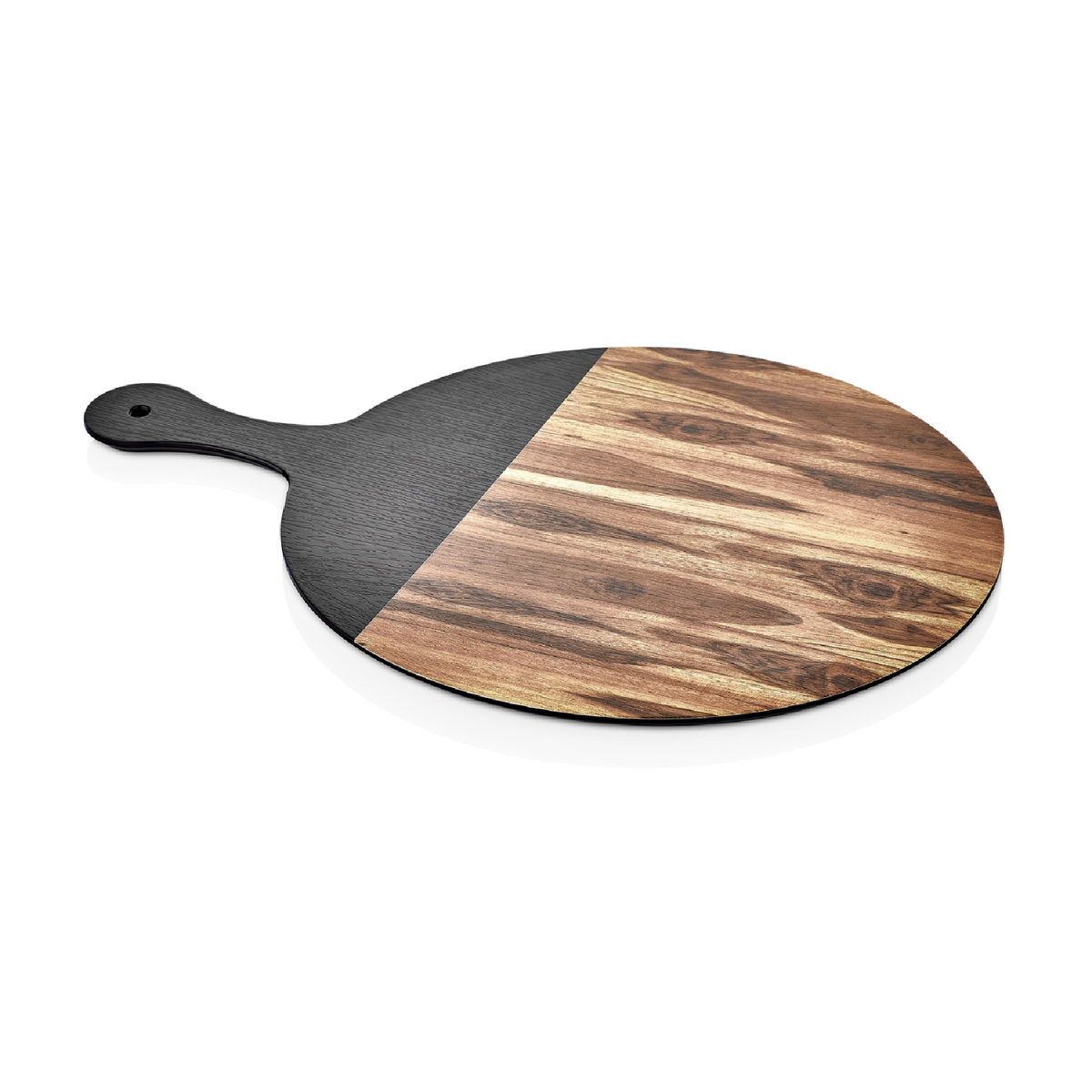 Walnut Effect Round Serving Board with Black Handle - 35cm