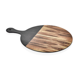 Walnut Effect Round Serving Board with Black Handle - 35cm